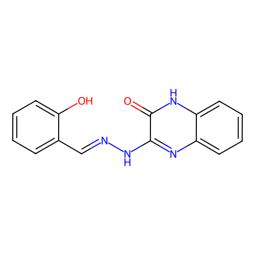 3-[2-[(2-hydroxyphenyl)methylidene]hydrazinyl]-1H-quinoxalin-2-one structure