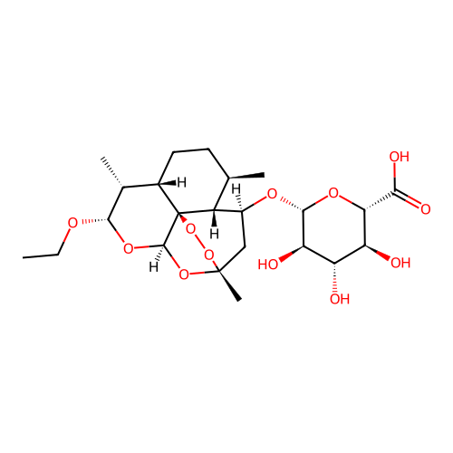 (2S,3S,4S,5R,6R)-6-[[(1R,3S,4R,5R,8S,9R,10S,12R,13S)-10-Ethoxy-1,5,9-trimethyl-11,14,15,16-tetraoxatetracyclo[10.3.1.04,13.08,13]hexadecan-3-yl]oxy]-3,4,5-trihydroxyoxane-2-carboxylic acid structure