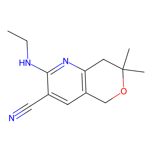 2-(ethylamino)-7,7-dimethyl-7,8-dihydro-5H-pyrano[4,3-b]pyridine-3-carbonitrile structure