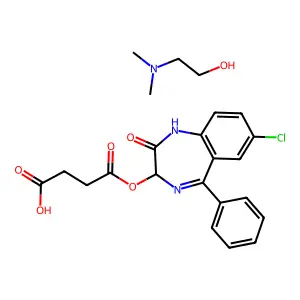 Butanedioic acid, mono(7-chloro-2,3-dihydro-2-oxo-5-phenyl-1H-1,4-benzodiazepin-3-yl) ester, compd. with 2-(dimethylamino)ethanol (1:1) structure