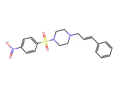 1-(4-nitrophenyl)sulfonyl-4-[(E)-3-phenylprop-2-enyl]piperazine structure