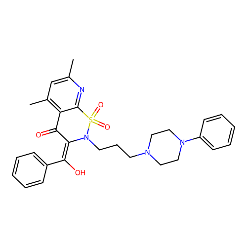 Methanone, (5,7-dimethyl-4-hydroxy-2-(3-(4-phenyl-1-piperazinyl)propyl)-2H-pyrido(3,5-e)-1,2-thiazin-3-yl)phenyl-, S,S-dioxide structure