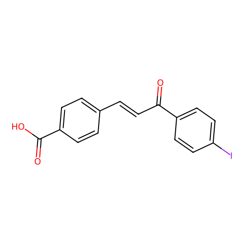 4-[(1E)-3-(4-iodophenyl)-3-oxoprop-1-enyl]benzoic acid structure