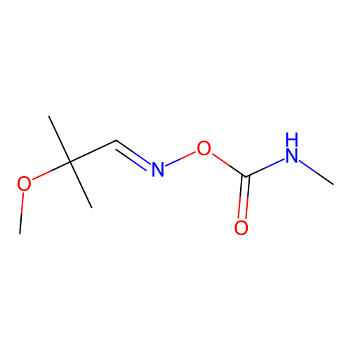 2-Methoxy-2-methylpropionaldehyde O-(methylcarbamoyl)oxime structure