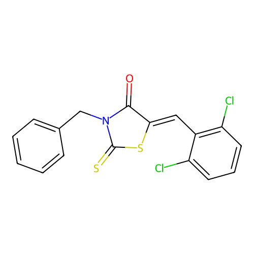 (5Z)-3-benzyl-5-(2,6-dichlorobenzylidene)-2-thioxo-1,3-thiazolidin-4-one structure