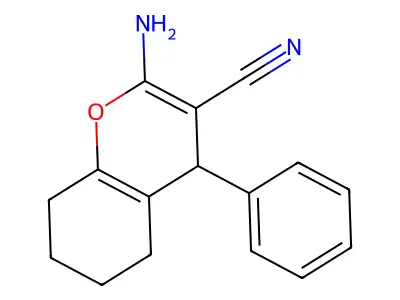 2-amino-4-phenyl-5,6,7,8-tetrahydro-4H-chromene-3-carbonitrile structure