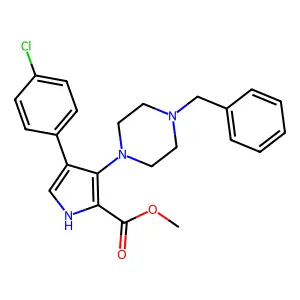 Methyl 4-(4-chlorophenyl)-3-[4-(phenylmethyl)-1-piperazinyl]-1H-pyrrole-2-carboxylate structure