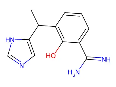 (+)-2-Hydroxy-3-(1-(1H-imidazol-4-yl)ethyl)benzenecarboximidamide hydrate structure