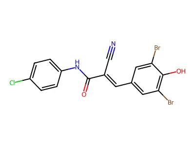 N-(4-chlorophenyl)-2-cyano-3-(3,5-dibromo-4-hydroxyphenyl)prop-2-enamide structure