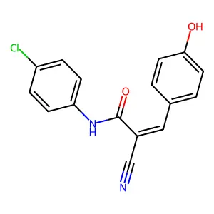 N-(4-chlorophenyl)-2-cyano-3-(4-hydroxyphenyl)prop-2-enamide structure