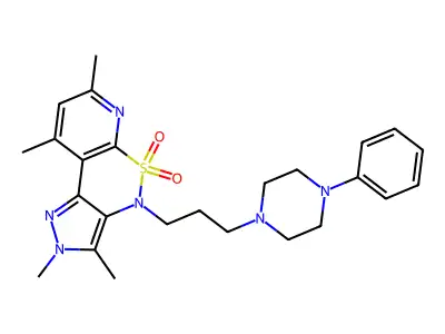 Pyrazolo(4,3-c)pyrido(3,2-e)(1,2)thiazine, 2,4-dihydro-4-(3-(4-phenyl-1-piperazinyl)propyl)-2,3,7,9-tetramethyl-, 5,5-dioxide structure