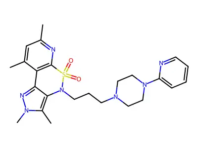 Pyrazolo(4,3-c)pyrido(3,2-e)(1,2)thiazine, 2,4-dihydro-4-(3-(4-(2-pyridinyl)-1-piperazinyl)propyl)-2,3,7,9-tetramethyl-, 5,5-dioxide structure