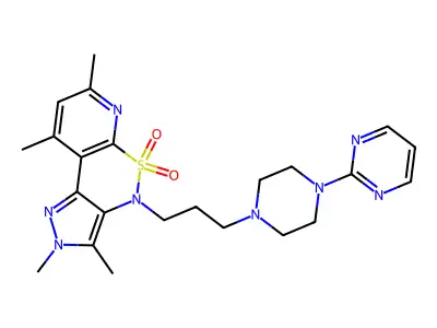 Pyrazolo(4,3-c)pyrido(3,2-e)(1,2)thiazine, 2,4-dihydro-4-(3-(4-(2-pyrimidinyl)-1-piperazinyl)propyl)-2,3,7,9-tetramethyl-, 5,5-dioxide structure