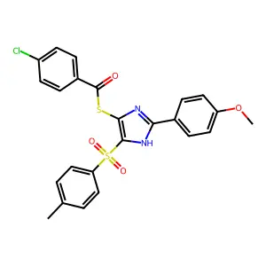 S-(2-(4-methoxyphenyl)-4-tosyl-1H-imidazol-5-yl) 4-chlorobenzothioate structure