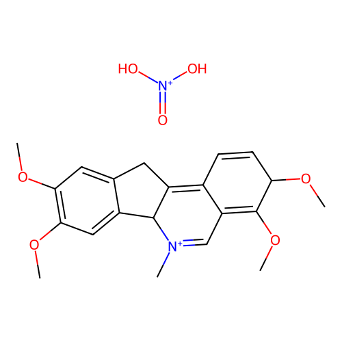 dihydroxy(oxo)azanium; 3,4,8,9-tetramethoxy-6-methyl-6a,11-dihydro-3H-indeno[1,2-c]isoquinolin-6-ium structure