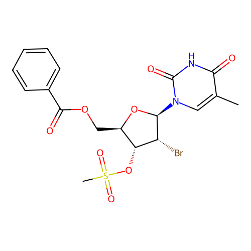 ((2R,3R,4R,5R)-4-Bromo-5-(5-methyl-2,4-dioxo-3,4-dihydropyrimidin-1(2H)-yl)-3-((methylsulfonyl)oxy)tetrahydrofuran-2-yl)methyl benzoate structure