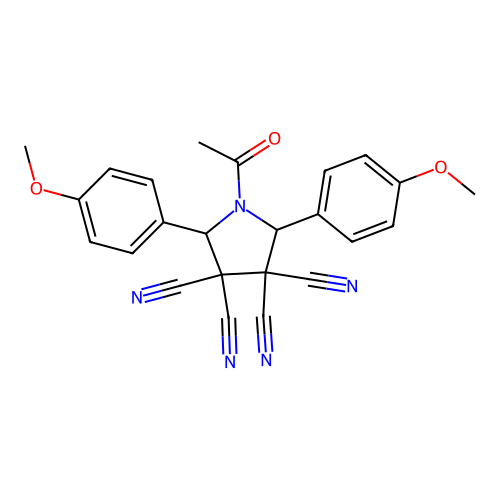 1-Acetyl-2,5-bis(4-methoxyphenyl)pyrrolidine-3,3,4,4-tetracarbonitrile structure