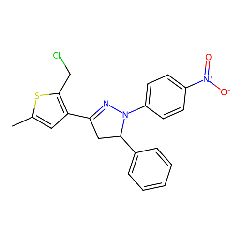 5-[2-(chloromethyl)-5-methylthiophen-3-yl]-2-(4-nitrophenyl)-3-phenyl-3,4-dihydropyrazole structure