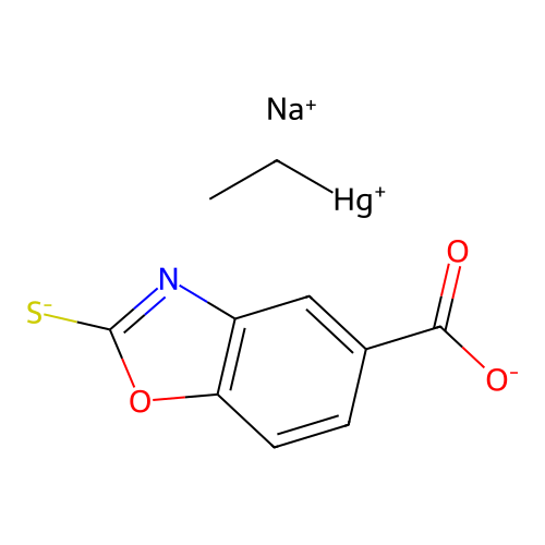 Sodium;ethylmercury(1+);2-sulfido-1,3-benzoxazole-5-carboxylate structure