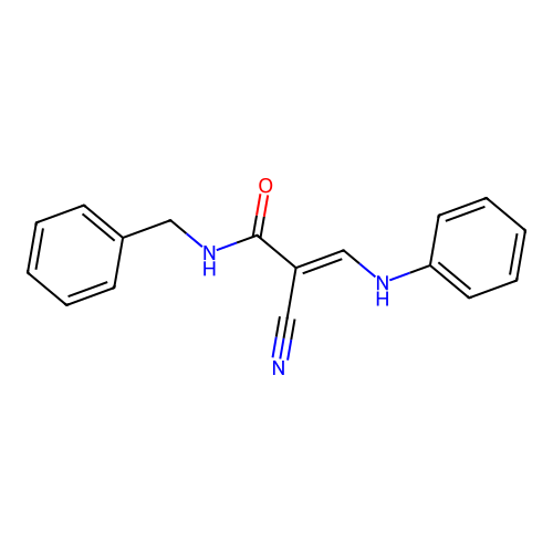 (2E)-N-benzyl-2-cyano-3-(phenylamino)prop-2-enamide structure