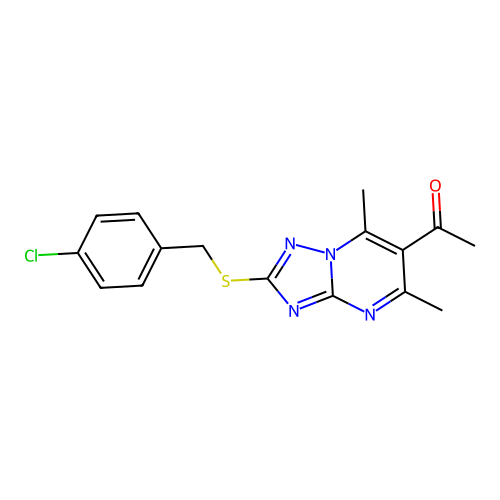 1-{2-[(4-chlorobenzyl)sulfanyl]-5,7-dimethyl[1,2,4]triazolo[1,5-a]pyrimidin-6-yl}ethanone structure