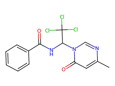 N-[2,2,2-trichloro-1-(4-methyl-6-oxopyrimidin-1-yl)ethyl]benzamide structure