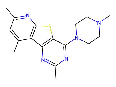 Pyrido(3',2':4,5)thieno(3,2-d)pyrimidine, 4-(4-methyl-1-piperazinyl)-2,7,9-trimethyl- structure