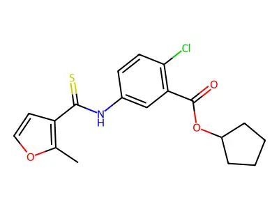 Cyclopentyl 2-chloro-5-[(2-methylfuran-3-carbothioyl)amino]benzoate structure