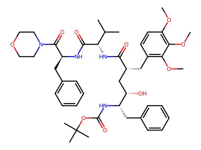 Carbamic acid, (2-hydroxy-5-((2-methyl-1-(((2-(4-morpholinyl)-2-oxo-1-(phenylmethyl)ethyl)amino)carbonyl)propyl)amino)-5-oxo-1-(phenylmethyl)-4-((2,3,4-trimethoxyphenyl)methyl)pentyl)-, 1,1-dimethylethyl ester, (1S-(1R*,2R*,4S*,5(R*(R*))))- structure