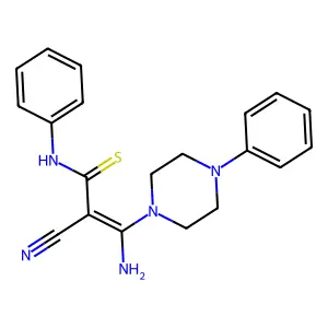 3-amino-2-cyano-N-phenyl-3-(4-phenylpiperazin-1-yl)prop-2-enethioamide structure