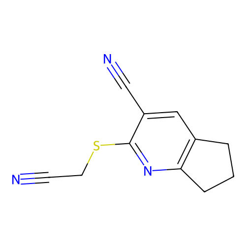 2-[(cyanomethyl)sulfanyl]-6,7-dihydro-5H-cyclopenta[b]pyridine-3-carbonitrile structure