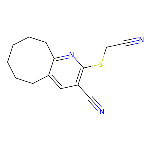 2-((cyanomethyl)thio)-5,6,7,8,9,10-hexahydrocycloocta[b]pyridine-3-carbonitrile structure