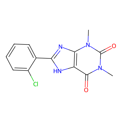 8-(2-chlorophenyl)-1,3-dimethyl-3,7-dihydro-1H-purine-2,6-dione structure