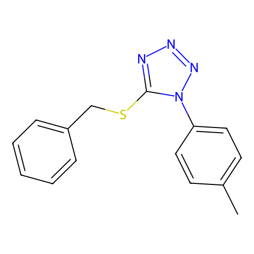 1H-tetrazole, 1-(4-methylphenyl)-5-[(phenylmethyl)thio]- structure