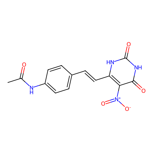 N-{4-[(E)-2-(2,6-dihydroxy-5-nitropyrimidin-4-yl)ethenyl]phenyl}acetamide structure