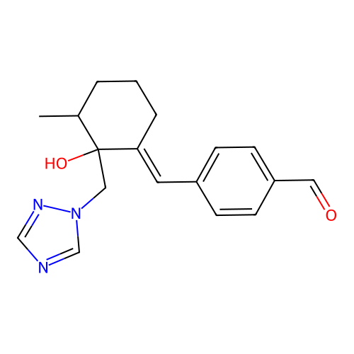 (E)-4-((2-((1H-1,2,4-triazol-1-yl)methyl)-2-hydroxy-3-methylcyclohexylidene)methyl)benzaldehyde structure