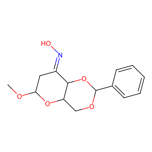 (NE)-N-(6-methoxy-2-phenyl-4a,6,7,8a-tetrahydro-4H-pyrano[3,2-d][1,3]dioxin-8-ylidene)hydroxylamine structure
