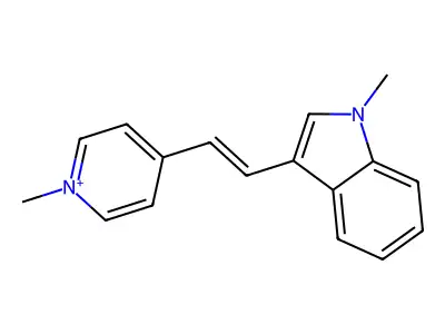 1-methyl-4-[(E)-2-(1-methyl-1H-indol-3-yl)ethenyl]pyridinium structure