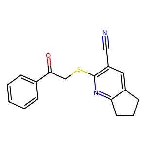 2-((2-oxo-2-phenylethyl)thio)-6,7-dihydro-5H-cyclopenta[b]pyridine-3-carbonitrile structure