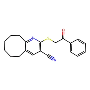 2-[(2-oxo-2-phenylethyl)sulfanyl]-5,6,7,8,9,10-hexahydrocycloocta[b]pyridine-3-carbonitrile structure