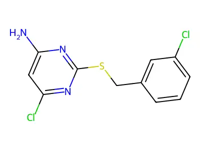 6-Chloro-2-[[(3-chlorophenyl)methyl]thio]-4-pyrimidinamine structure