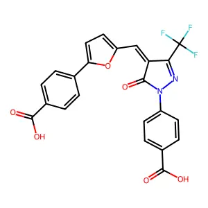 4-[(4Z)-4-{[5-(4-carboxyphenyl)furan-2-yl]methylidene}-5-oxo-3-(trifluoromethyl)-4,5-dihydro-1H-pyrazol-1-yl]benzoic acid structure