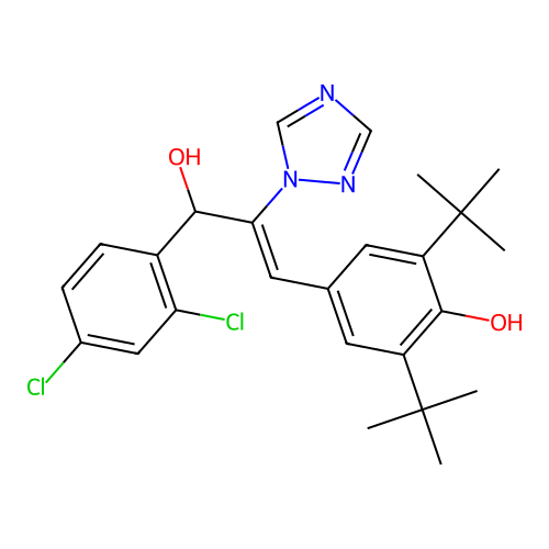 (Z)-2,6-di-tert-butyl-4-(3-(2,4-dichlorophenyl)-3-hydroxy-2-(1H-1,2,4-triazol-1-yl)prop-1-en-1-yl)phenol structure