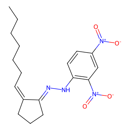 N-[(E)-[(2Z)-2-heptylidenecyclopentylidene]amino]-2,4-dinitroaniline structure
