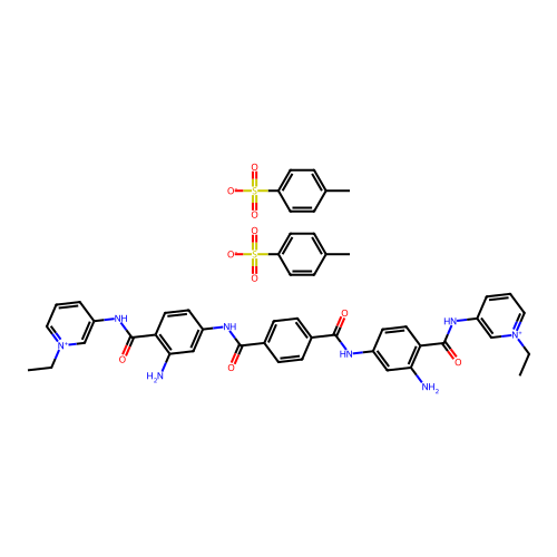 Pyridinium, 3,3'-(terephthaloylbis(imino(2-amino-p-phenylene)carbonylimino))bis(1-ethyl-, di-p-toluenesulfonate structure