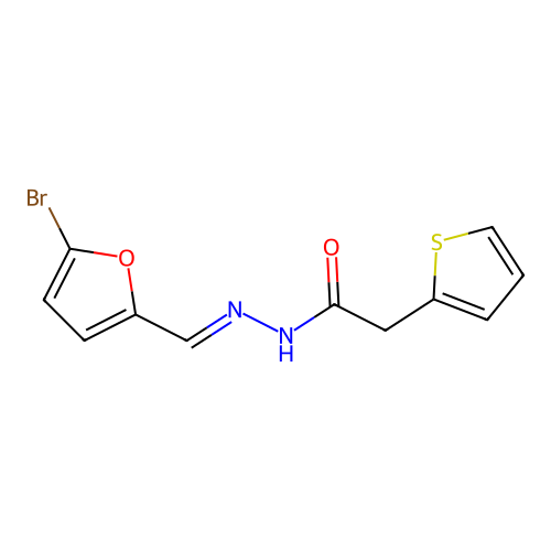N-[(E)-(5-bromofuran-2-yl)methylideneamino]-2-thiophen-2-ylacetamide structure