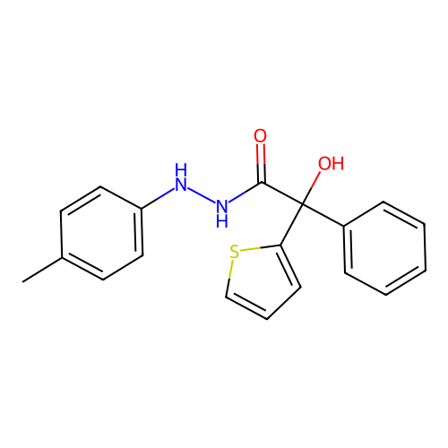 2-hydroxy-2-phenyl-2-(thiophen-2-yl)-N'-(p-tolyl)acetohydrazide structure