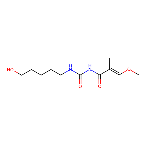 (E)-N-(5-hydroxypentylcarbamoyl)-3-methoxy-2-methylprop-2-enamide structure