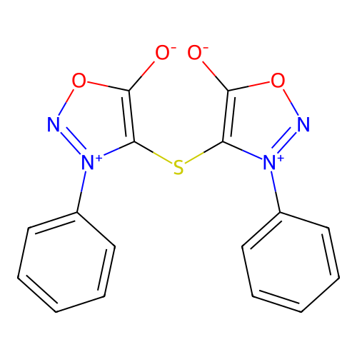 4,4'-Thiobis(3-phenyl-1,2,3-oxadiazol-3-ium-5-olate) structure