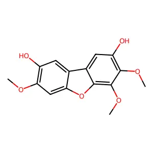 2,8-Dihydroxy-3,4,7-trimethoxydibenzofuran structure